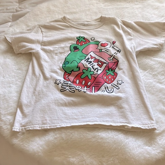 Hot Topic Tops - Cute Kawaii T-shirt that has a frog on it strawberry milk and strawberries